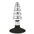 Серебристо-чёрная анальная пробка-ёлочка с круглым ограничителем Bior toys IL-28013-SLV (10 см)