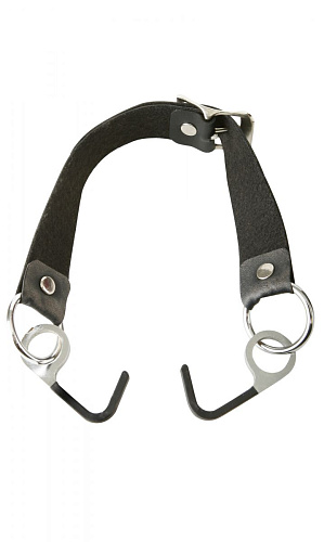 Чёрный расширитель для рта с серебристым Pipedream Double Fish Hook Restraint PD2169-00