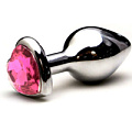 Гладкая серебристая втулка с розовым кристаллом-сердечком Lovetoy RO-SH06 (7,6 см)