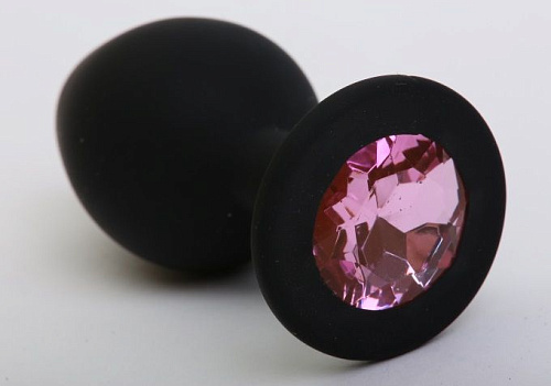 Чёрная силиконовая пробка с розовым стразом 4sexdreaM 47409-2 (9,5 см)