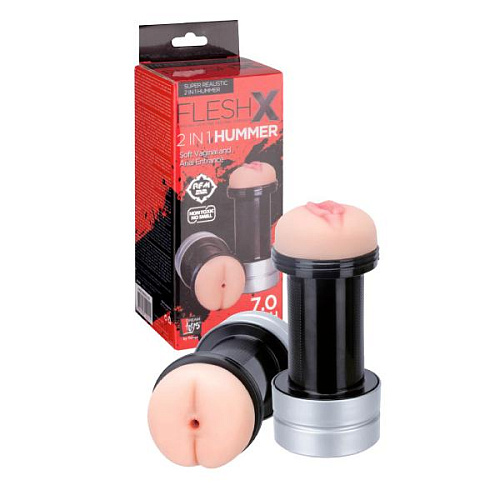 Мастурбатор телесного цвета — вагина и анус Dream Toys 2-в-1 REALSTUFF 2 IN 1 HUMMER ANUS  VAGINA 20588