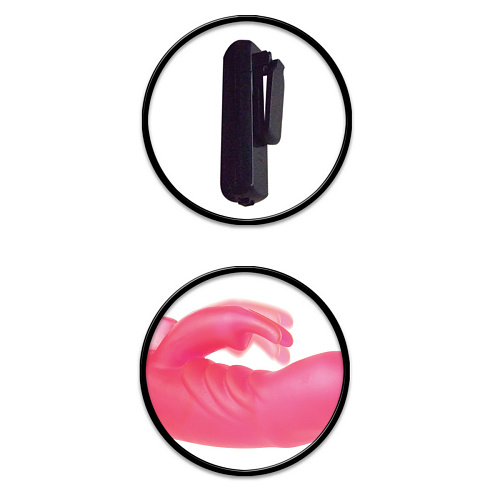 Розовый мужской полый страпон с вибрацией и клиторальным стимулятором Pipedream PD3355-11