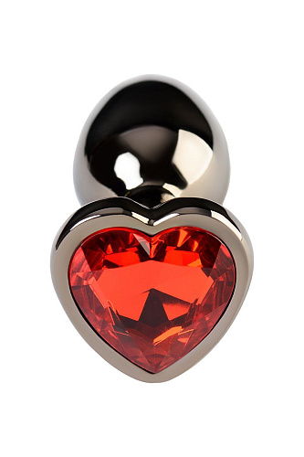 Серебристая коническая анальная пробка с красным кристаллом ToyFa 717016-129 (7,5 см)