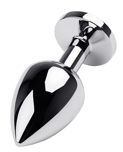 Серебристая коническая анальная пробка с чёрным кристаллом ToyFa 717002-5 (8 см)