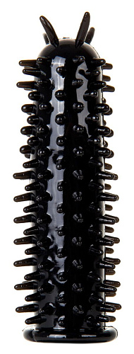 Чёрная насадка на пенис с шипами по всей длине Shots Media BV SHT112BLK