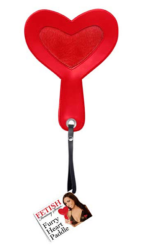 Красная шлёпалка в форме сердца Pipedream FURRY HEART PADDLE PD3871-00 (24 см)