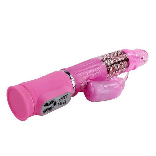 Розовый вибратор с ротацией и клиторальным кроликом Baile BW-058005-0101 (28 см)