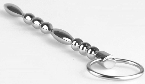 Серебристый фигурный уретральный стимулятор с колечком Сумерки богов 744-04 PP DD