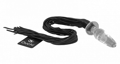 Стеклянная анальная пробка с хвостами плети Shots Media BV Whip Butt Plug Bonded Leather OU238GLS