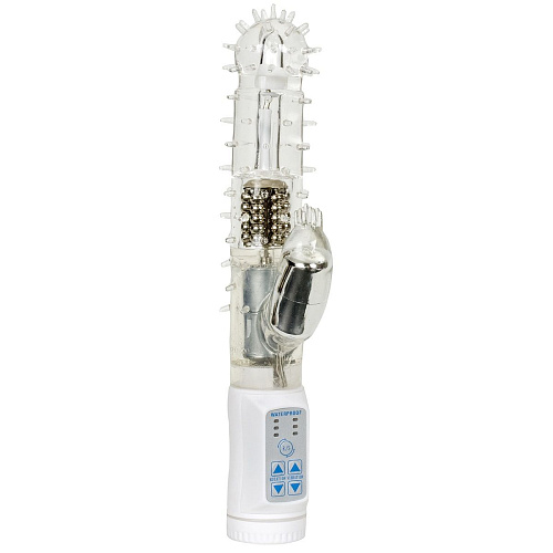 Белый шипастый вибратор с клиторальным отростком Doc Johnson White Nights Thin Squirmy 0949-04-BX (19 см)