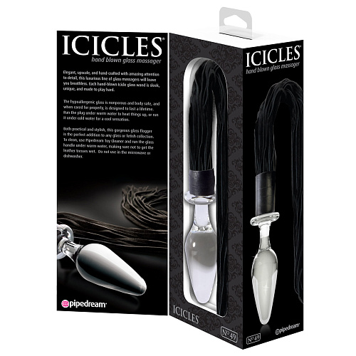Прозрачная стеклянная анальная пробка с хвостом Pipedream Icicles №49 PD2949-00