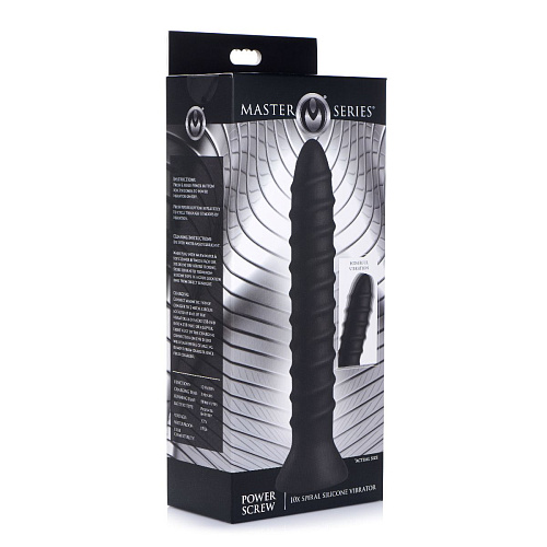 Чёрный спиралевидный вибромассажёр XR Brands Power Screw 10X Spiral Silicone Vibrator AG339 (20,3 см)