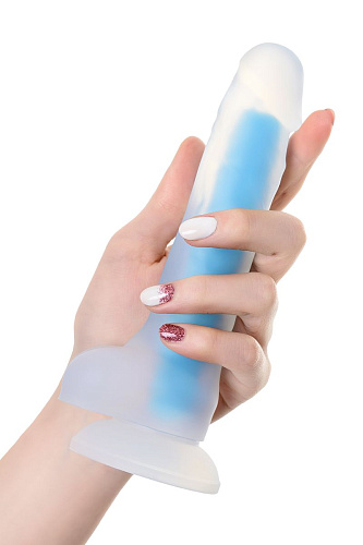 Прозрачно-синий фаллоимитатор, светящийся в темноте ToyFa Matt Glow 872012 (18 см)