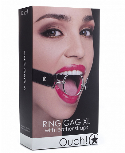 Расширяющий кляп с чёрными ремешками Shots Media BV Ring Gag XL OU105BLK