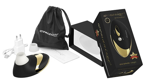 Чёрно-золотой бесконтактный вакуумный стимулятор клитора Womanizer W500 Pro 0586749