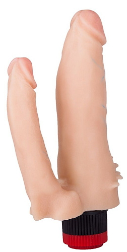 Двойной вибромассажёр-реалистик телесного цвета в коробке Сумерки богов №11 202-11 BX SB (17 см)