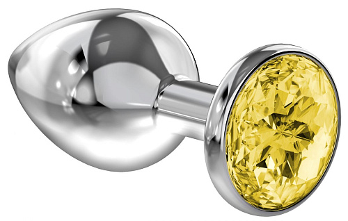 Малая серебристая анальная пробка с жёлтым кристаллом Lola toys Diamond Yellow Sparkle Small 4009-02Lola (7 см)