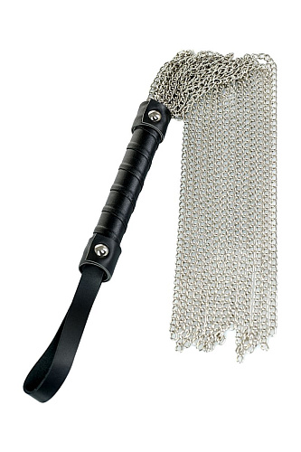 Серебристый флоггер из цепочек с чёрной ручкой ToyFa Theatre 700038 (53,5 см)
