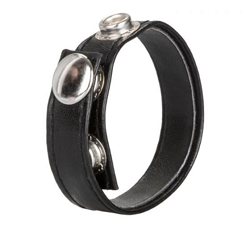 Чёрная кожаная утяжка для пениса California Exotic Novelties Leather 3-Snap Ring SE-1411-03-2