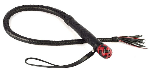 Чёрная кожаная плеть с хлопушкой из лент Sitabella 4029 (95 см)