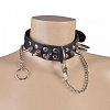Чёрный кожаный ошейник с шипами и велюровой подкладкой Sitabella 3104-1