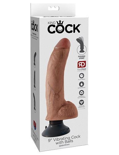 Кофейный виброфаллос со съёмной присоской Pipedream 9 Vibrating Cock with Balls PD5409-22 (22,9 см)