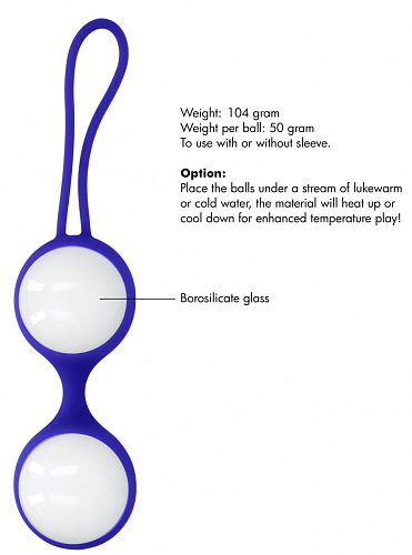 Бело-синие стеклянные вагинальные шарики в синей оболочке Shots Media BV CHR024WHTBen Wa Large