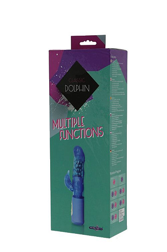 Синий вибратор с клиторальным стимулятором Seven Creations CLASSIC DOLPHIN 50946 (24 см)