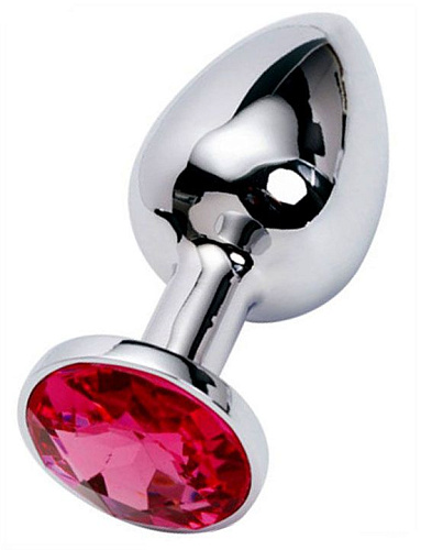 Серебристая анальная пробка с красным стразом Eroticon P3134M-11 (7 см)