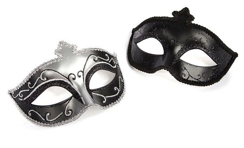 Чёрный набор из двух маскарадных масок с серебристым рисунком Fifty Shades of Grey Masks On Masquerade FS-52420
