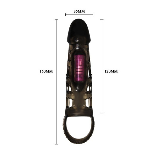 Чёрная вибронасадка с петлёй для мошонки Bior toys SF-70233 (16 см)