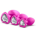 Набор розовых анальных пробок с прозрачным кристаллом-сердечком Blush Novelties Bling Plugs Training Kit BL-395830
