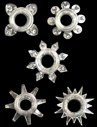 Набор из 5 прозрачных фигурных эрекционных колец Brazzers BRH001