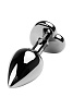 Серебристая анальная втулка с фиолетовым стразом-сердцем ToyFa 717021-4 (8 см)