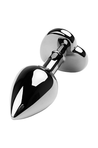 Серебристая анальная втулка с фиолетовым стразом-сердцем ToyFa 717021-4 (8 см)