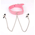 Розовый ошейник на регулируемом ремешке с металлическими зажимами для сосков Bior toys NTU-80340-6