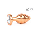 Коническая ребристая золотистая анальная втулка с прозрачным кристаллом Anal Jewelry Plug AG-01-S (7,1 см)