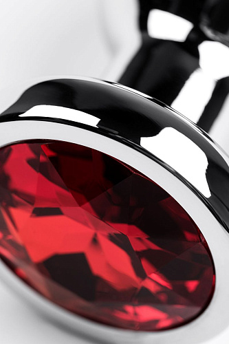 Серебристая удлиненная коническая анальная пробка с красным кристаллом ToyFa 717049-9 (10 см)