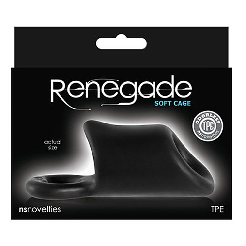 Чёрная утолщающая насадка на пенис с кольцом для фиксации NS Novelties SOFT CAGE NSN-1115-63