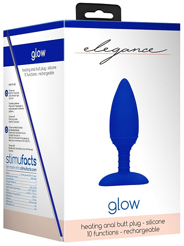 Синяя анальная пробка с вибрацией и подогревом Shots Media BV Glow ELE015BLU (12 см)