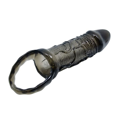 Фаллическая насадка на пенис дымчатого цвета с подхватом мошонки Baile BI-026211-0801 (15 см)