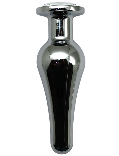 Серебристая анальная пробка с прозрачным кристаллом Eroticon P3407M-06 (13 см)