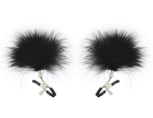 Чёрные зажимы для сосков Sportsheets и Sex Mischief Feathered Nipple Clamps SS10082