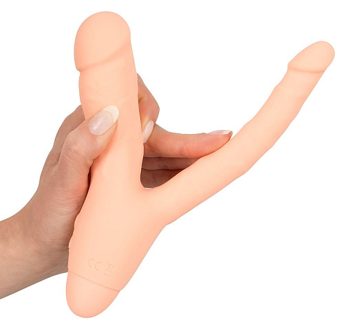 Анально-вагинальный вибромассажёр телеснего цвета Orion Double Pleasure Vibe 0592986 (21 см)