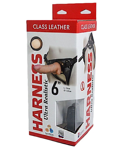 Насадка-фаллоимитатор телесного цвета на кожаных трусиках LOVETOY (А-Полимер) Harness Ultra Realistic 6 632003 (16 см)