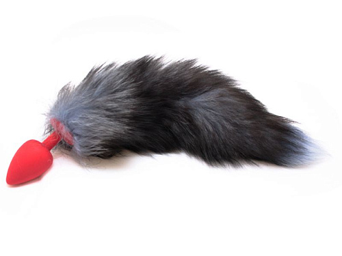 Красная силиконовая анальная пробка с чёрным хвостом Vandersex 125-2R (8 см, размер M)