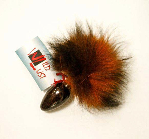 Чёрная анальная пробка с оранжево-чёрным заячьим хвостом Wild Lust HT40black/orange (8 см)
