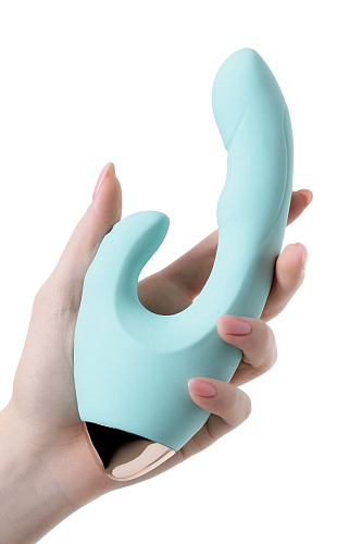 Голубой вибратор с клиторальным стимулятором ToyFa CRYSTAL 561017 (18,3 см)