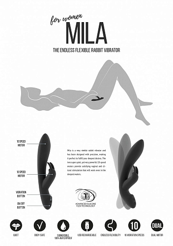 Чёрный вибратор с клиторальным отростком Shots Media BV Mila JIL006BLK (22 см)