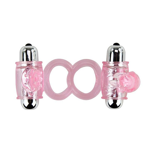 Розовое эрекционное кольцо с вибростимуляцией клитора и мошонки Baile BI-014079-0101